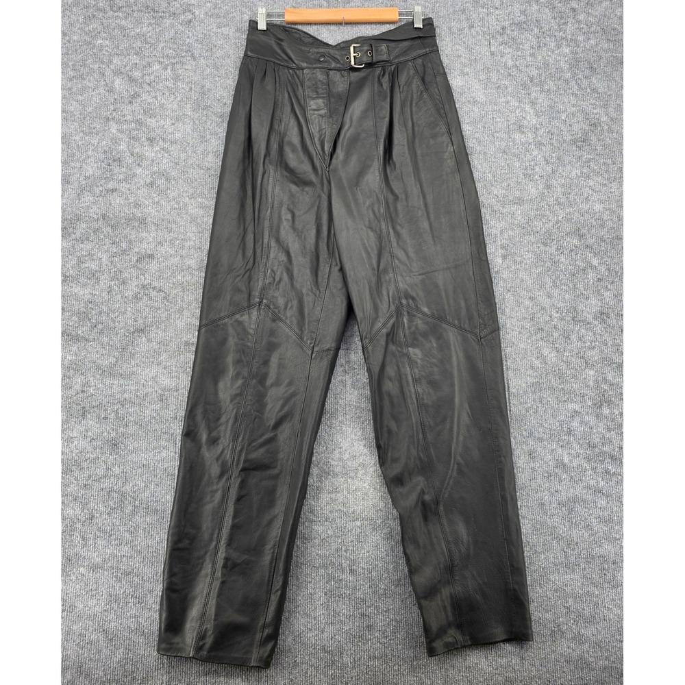 Cayenne Vintage Black Leather High Waisted Tapered Belted Pants Size 12 RN 75247